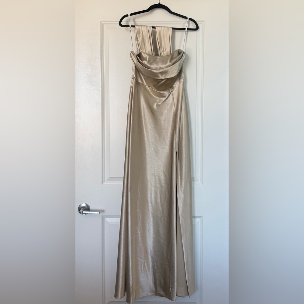 Birdy Grey Mia Dress Shiny Satin Neutral Champagne